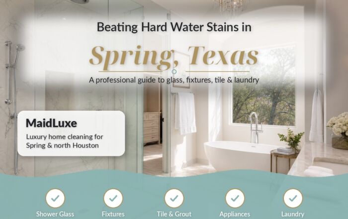 Spotless marble bathroom with clear frameless glass shower in Spring TX — MaidLuxe