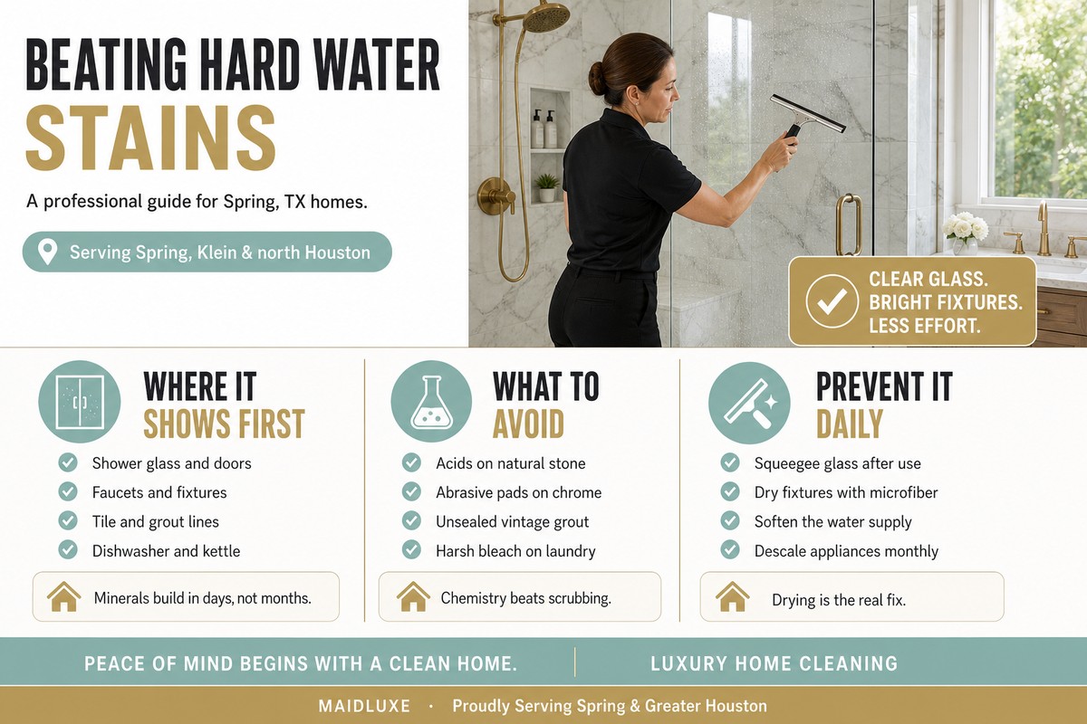 Infographic: beating hard water stains in Spring, TX homes by MaidLuxe
