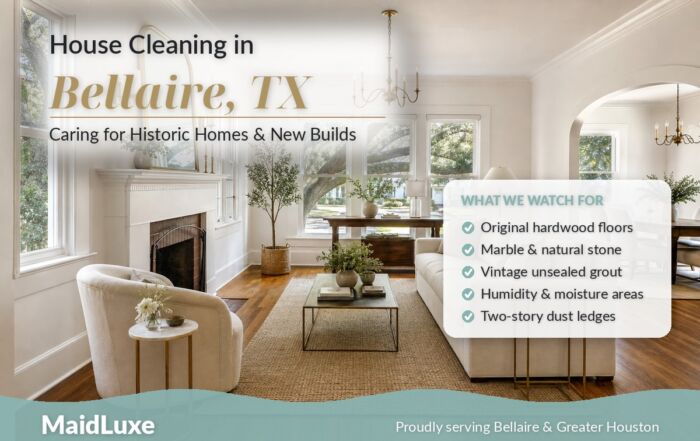 Elegant Bellaire TX living room with original hardwood floors — MaidLuxe house cleaning