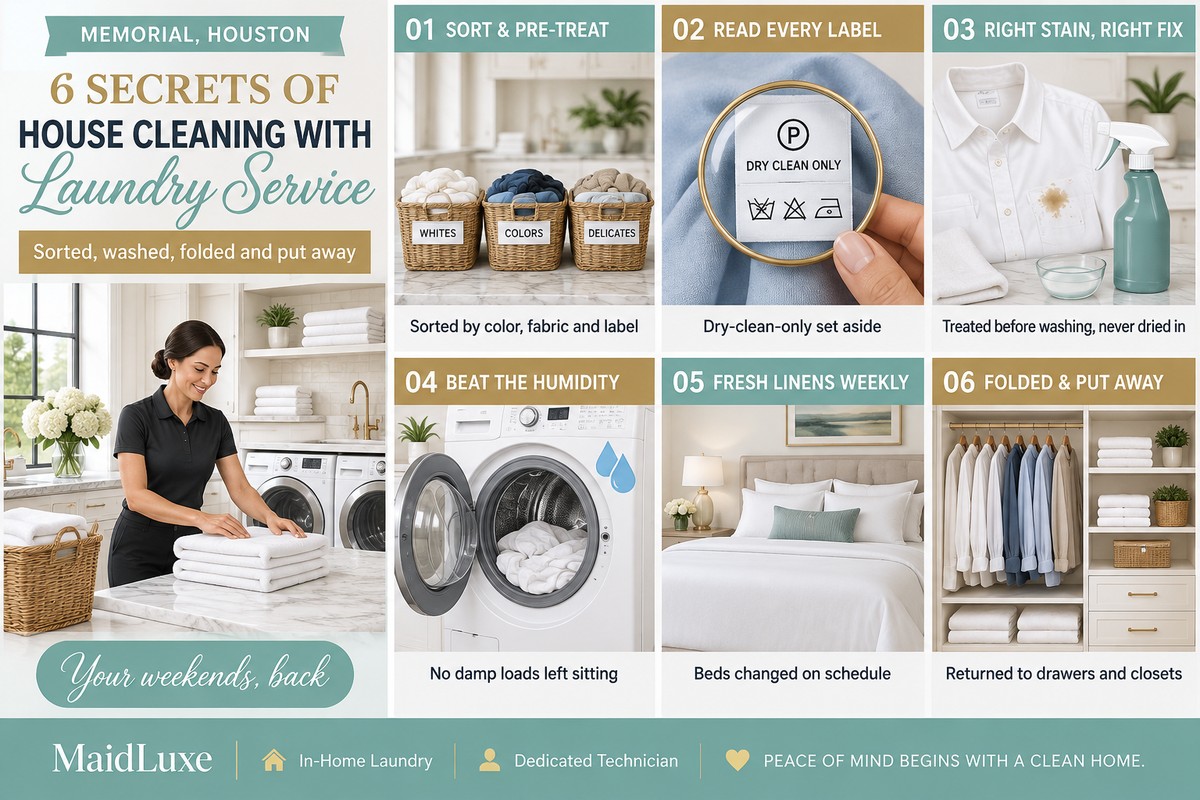 House Cleaning With Laundry Service Memorial Tx Infographic: 6 secrets of house cleaning with laundry service in Memorial, Houston by MaidLuxe