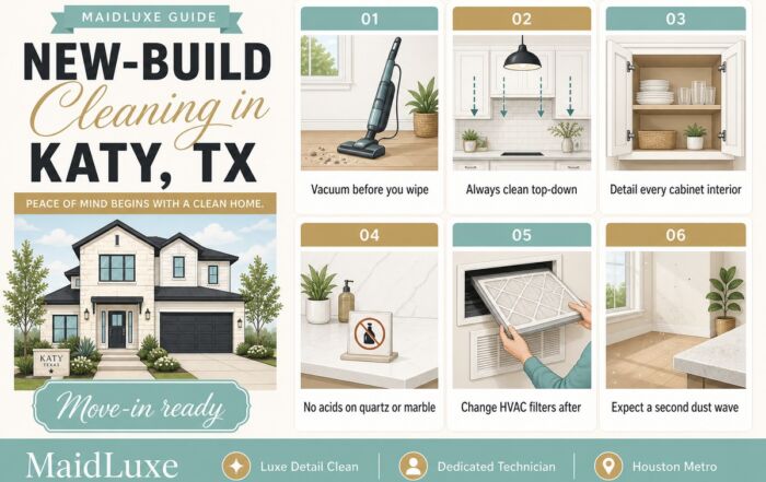 Infographic: six new-build cleaning rules for Katy, TX homes from MaidLuxe